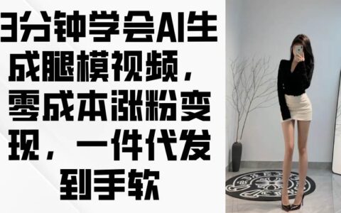 （14537期）3分钟学会AI生成腿模视频，零成本涨粉变现，一件代发到手软