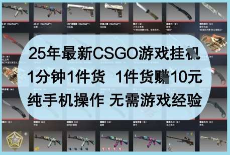 25年最新CSGO游戏挂G，1分钟1件货，1件货挣10R，纯手机操作，无需游戏经验【揭秘】