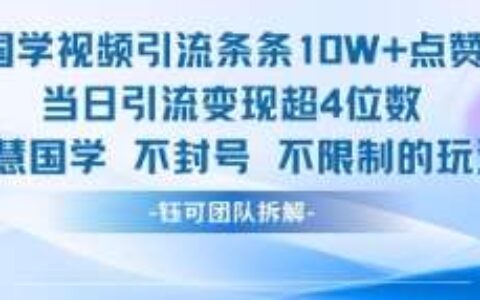 国学视频引流条条10W+点赞当日引流变现超4位数