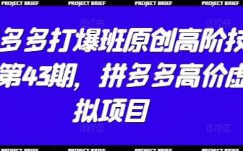 拼多多打爆班原创高阶技术第43期，拼多多高价虚拟项目
