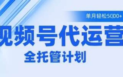 视频号代运营2.0，全程托管招募，单月轻松变现5k【揭秘】