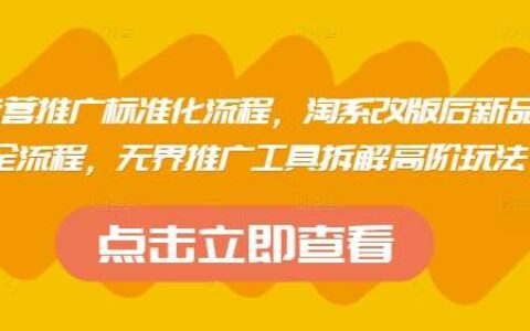 淘系运营推广标准化流程，​淘系改版后新品布局全流程，无界推广工具拆解高阶玩法