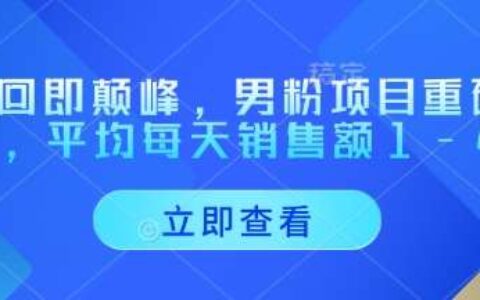 重回即颠峰，男粉项目重磅回归，平均每天销售额1-4W