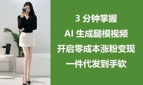 3分钟掌握AI生成腿模视频，开启零成本涨粉变现，一件代发到手软