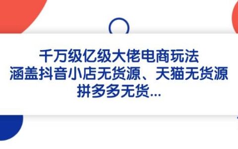 （14643期）千万级亿级大佬电商玩法：涵盖抖音小店无货源、天猫无货源、拼多多无货...