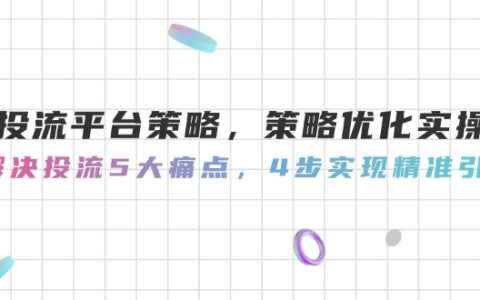 （14862期）投流平台策略，策略优化实操，解决投流5大痛点，4步实现精准引流