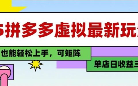 25最新拼多多虚拟电商，单店日入3位数， 小白也能快速上手，保姆级教程