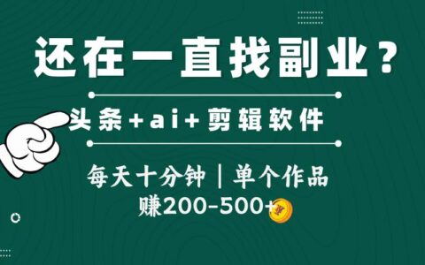 头条全新玩发加持软件搬视频，每天十分钟，单个作品收入200-500左右