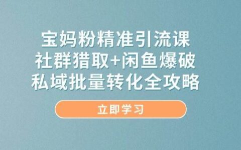 宝妈粉精准引流课，社群猎取+闲鱼爆破，私域批量转化全攻略