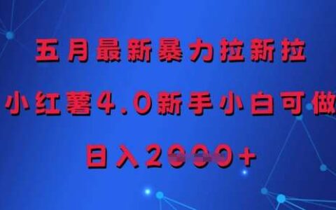 五月最新爆栗拉新拉，小红薯4.0新手小白可做，日入多张