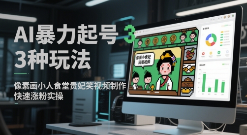 AI爆栗起号3种玩法，像素画小人食堂贵妃搞笑视频制作，快速涨粉实操