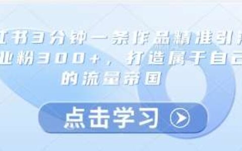 小红书3分钟一条作品精准引流创业粉300+，打造属于自己的流量帝国