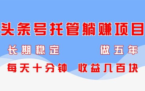 （14635期）头条号托管躺挣项目，长期稳定，可做五年，每天十分钟，收益几百块