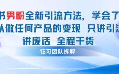 小红书男粉引流 学会了这个变现很容易，不讲废话全程针对男人的打法 全程干货