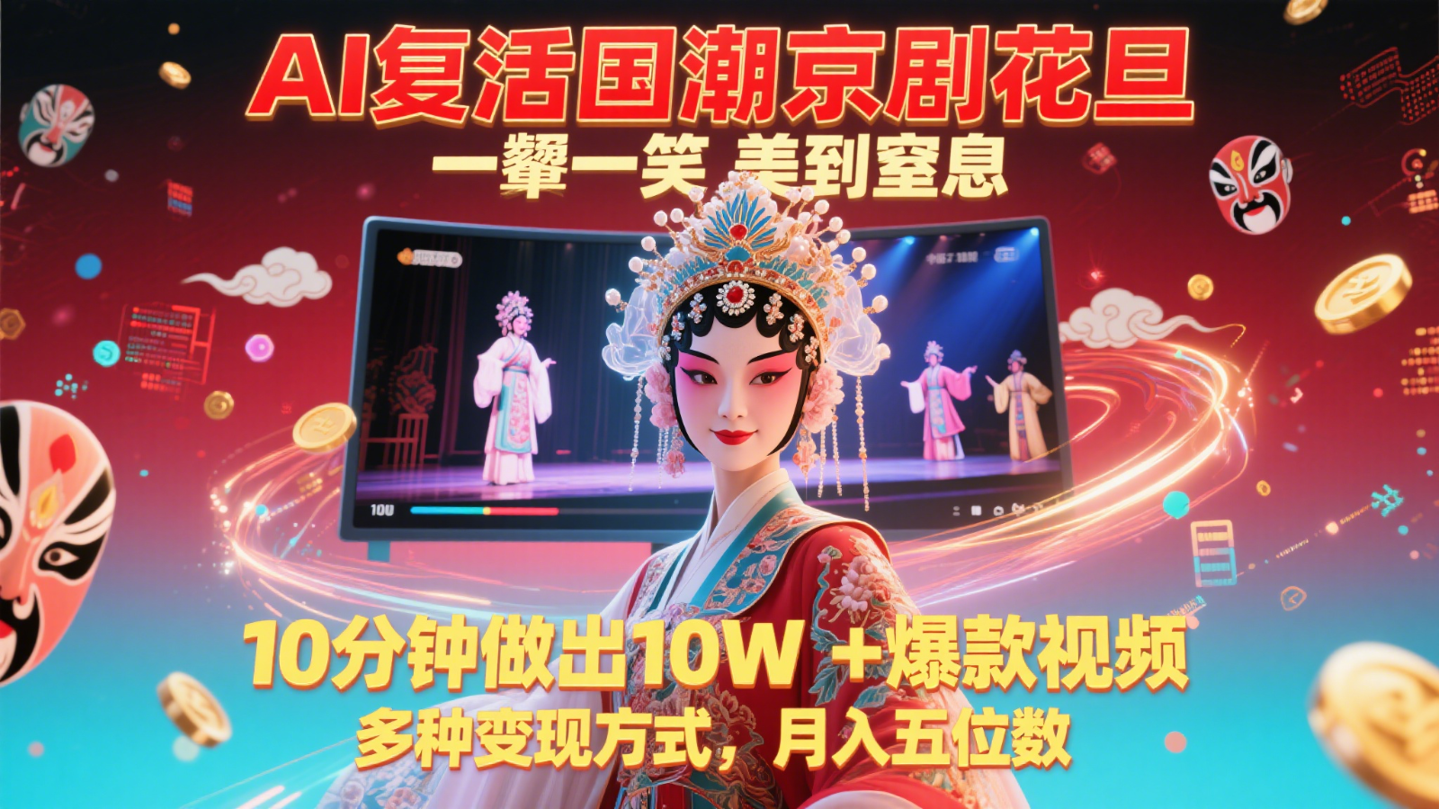 “AI技术赋能国潮京剧花旦 数字人视觉盛宴 10分钟创作十万+爆款视频及多元化商业变现解析”