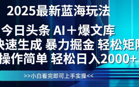 （14805期）今日头条2025最新蓝海玩法，思路简单，复制粘贴，轻松实现矩阵日入2000+