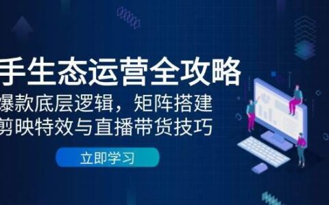 快手生态运营全攻略：爆款底层逻辑，矩阵搭建，剪映特效与直播带货技巧