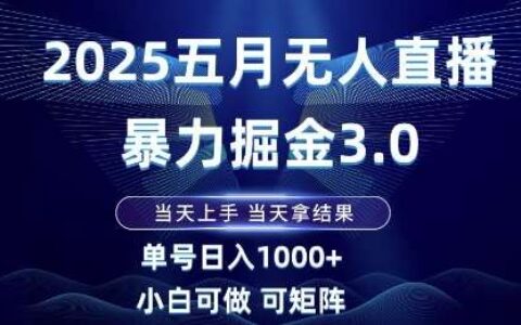 2025五月无人直播爆栗掘金3.0，当天上手，当天拿结果，单号日入1k+小白可做可矩阵【揭秘】