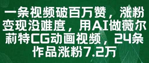 一条视频破百万赞，涨粉变现没难度，用AI做薇尔莉特CG动画视频，24条作品涨粉7.2W
