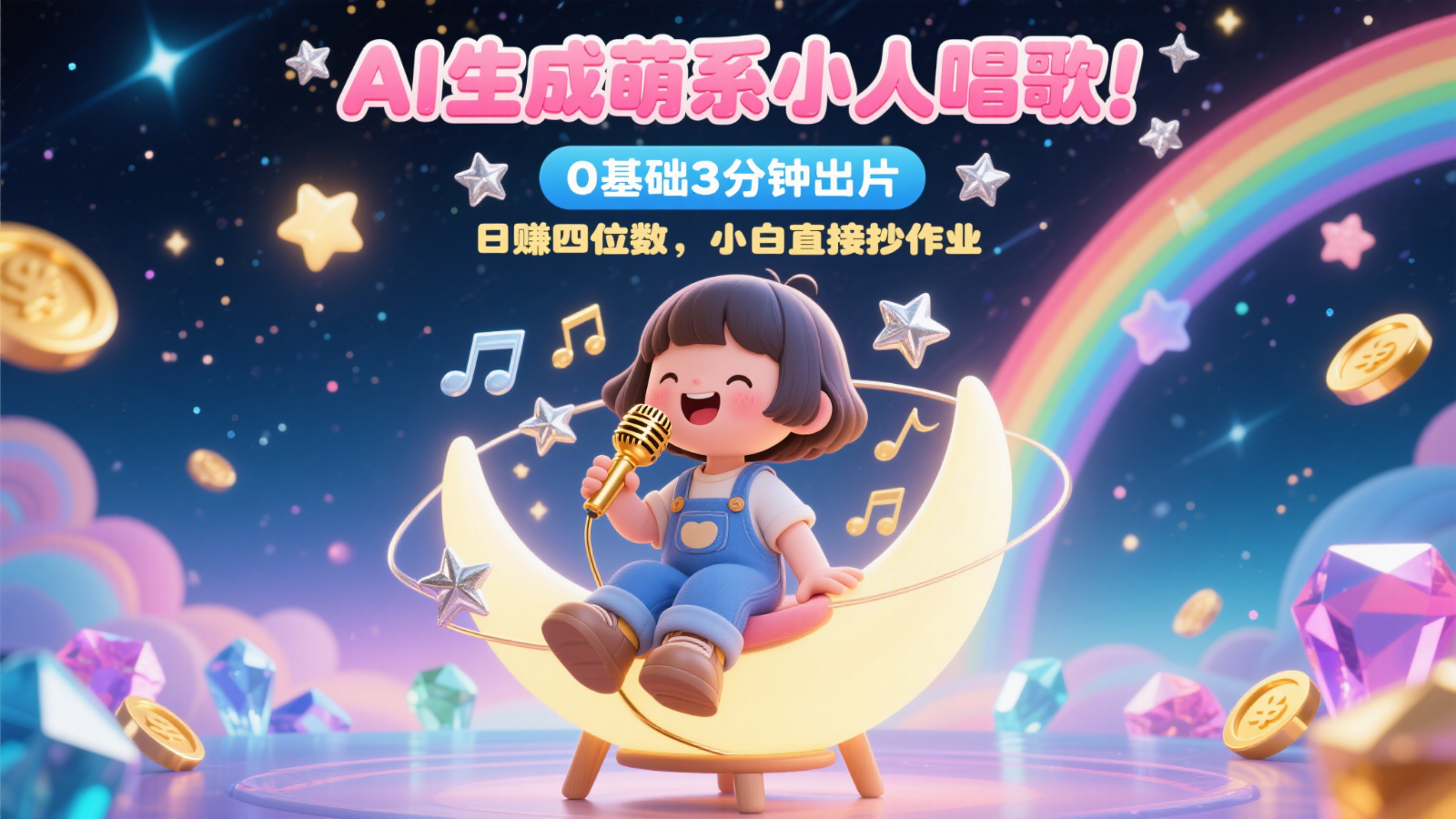 AI生成萌系小人唱歌！0基础3分钟出片，28个作品涨粉9万，日入四位数，小白直接抄作业