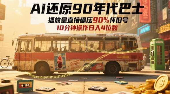 AI还原90年代巴士，一帧就让70后泪崩，播放量直接碾压90%怀旧号，每天操作十分钟，日入四位数