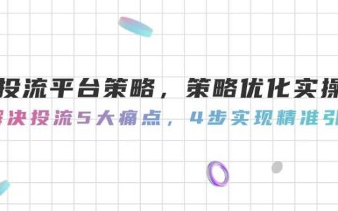 投流平台策略，策略优化实操，解决投流5大痛点，4步实现精准引流