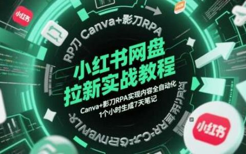 小红书网盘拉新实战教程，Canva+影刀RPA实现内容全自动化，1个小时生成7天笔记