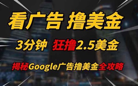 （14701期）看广告，撸美金！！3分钟赚2.5美金！！日入200美金不是梦！揭秘Google...