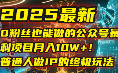 2025最新0粉丝也能做的公众号暴L项目，月入10W+！普通人做IP的终极玩法