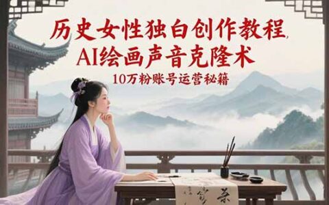 历史女性独白创作教程，AI绘画声音克隆术，10万粉账号运营秘籍