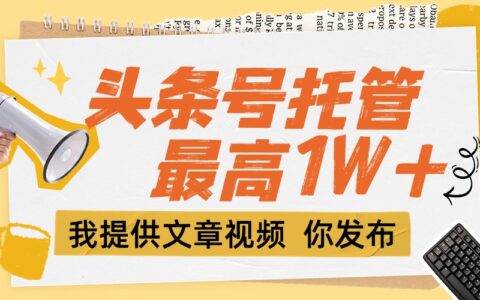 【头条号托管 】团队提供文章视频，你发布，每天5分钟，最高躺挣1W+