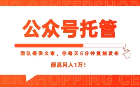 【公众号托管 】我提供文章，你每天５分钟复制发布，最高月入1W
