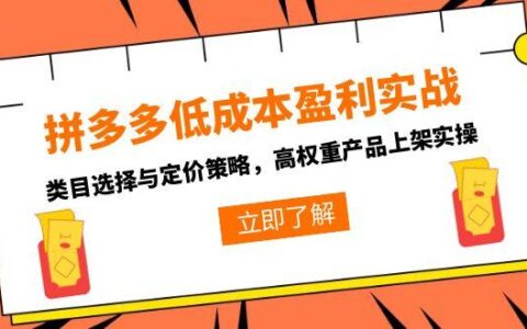 拼多多低成本盈利实战，类目选择与定价策略，高权重产品上架实操