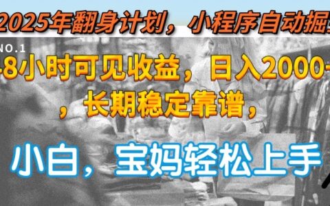2025年翻身计划，小程序自动掘金48小时可见收益，日入2000+，长期稳定...