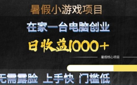 暑假小游戏项目，在家一台电脑创业，日收益1k+，无需露脸，上手快门槛低