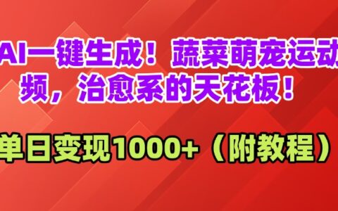 AI一键生成！蔬菜萌宠运动视频，治愈系的天花板！单日变现1000+（附教程）