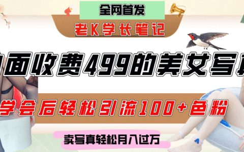 外面收费499的美女写真制作技术，学会后轻松引流色粉变现，日引100+色粉，轻松月入过万