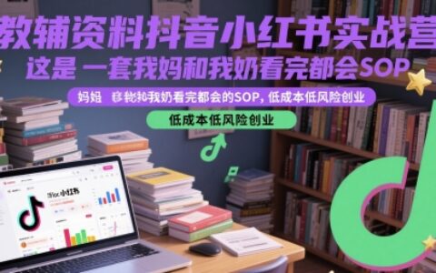 教辅资料抖音小红书实战营，这是一套我妈和我奶看完都会的SOP，低成本低风险创业