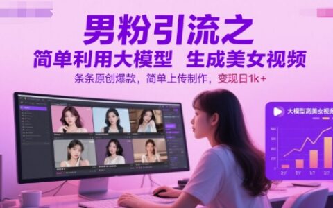 男粉引流之简单利用大模型生成美女视频，条条原创爆款，简单上传制作，变现日1k+