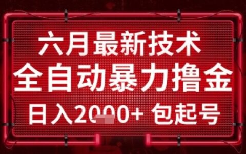 六月最新技术全自动爆栗撸金，稳定日入2k+包起号，长期稳定