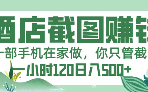美团酒店截图，一部手机在家做，你只管截图，一小时 120，一天 500+