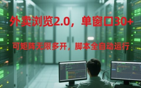 外卖浏览2.0，单窗口30+可矩阵无限多开，脚本全自动运行
