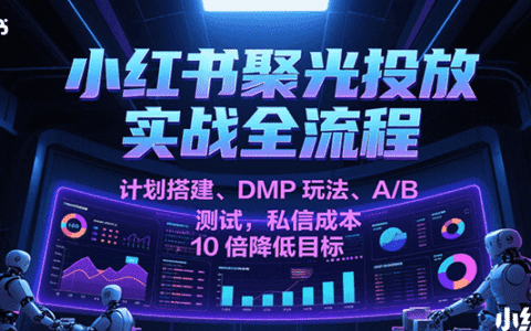 小红书聚光投放实战全流程，计划搭建、DMP玩法、A/B测试，私信成本10倍降低目标