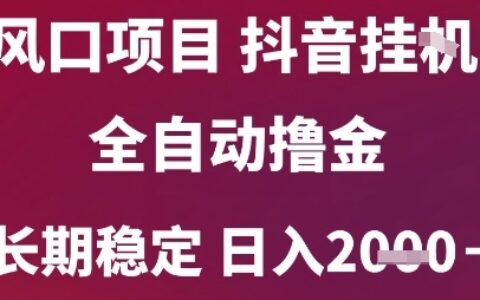 风口项目，六月最新玩法抖音无人挂G，全自动撸金，长期稳定 日入2k+