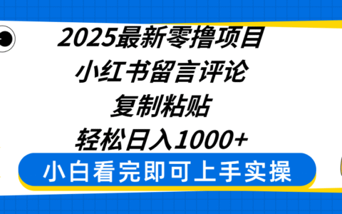 2025最新零撸项目，小红书留言评论，复制粘贴即可赚钱，轻松日入1000+