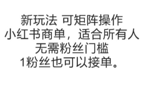 可矩阵操作，小红书商单新玩法，适合所有人，无需粉丝门槛，1粉丝也可以接单