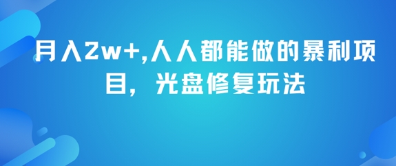 月入2w+，人人都能做的暴L项目，光盘修复玩法