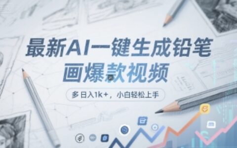最新AI一键生成铅笔画爆款视频，多平台分发，日 入1k+，小白轻松上手