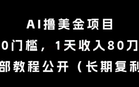 AI撸美金项目，0门槛，1天收入80刀，内部教程公开（长期复利）