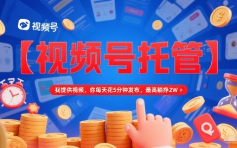 【视频号托管 】我提供视频，你每天花5分钟发布，最高躺挣2W+